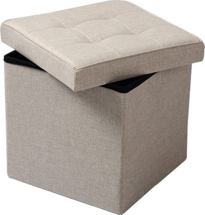 Poef 50x35x45cm Beige - Stof, Met opbergruimte en Opbergbank Poef - Voor Dagelijks Gebruik, Thuis en Professioneel Gebruik