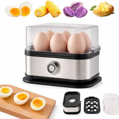 carmdering - Eierkoker - Eiercooker - Eierkoker 6 Eieren - Van zacht tot hard, gepocheerd, geroerd, omelet - Snelle kooktechnologie, automatische uitschakeling - Incl.防烫夹 en maatbeker - RVS, BPA-vrij, compact en stil