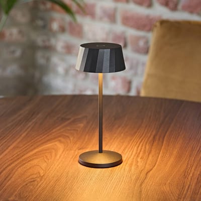 Sigor LED tafellamp op accu Facetta, zwart, 22 cm, metaal CCT IP44