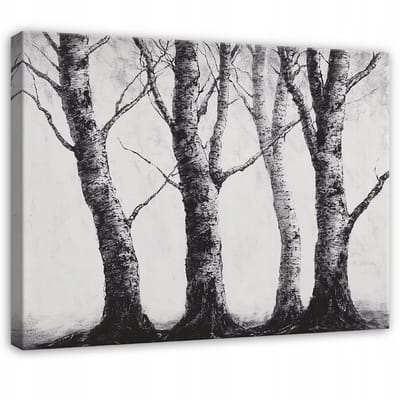 WALLARENA - Canvas schilderij - 100x70 cm - zwart-wit afbeelding van een bos met bomen voor slaapkamer, woonkamer en keuken