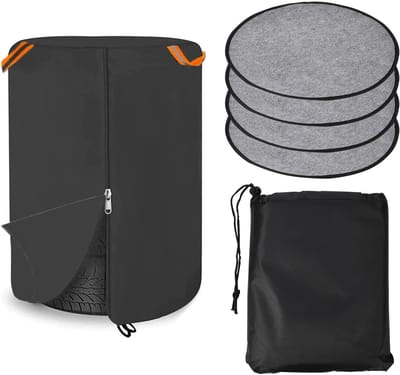 Beschermende Tas voor 4 Banden met 4 Viltmatten, Waterdicht en UV-Bescherming, Geschikt voor 12-18 Inch Banden (30.5 - 45.6 cm), Reflecterende Handgreep en Trekkoord (73 x 110 cm)
