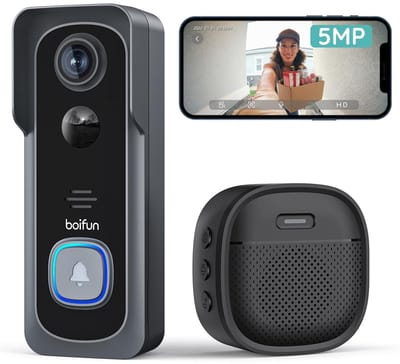 Boifun Video Doorbell J1X - 2K 5MP FHD - 2.4GHz WLAN - Eenvoudige installatie - Nachtzicht - Mens- en Bewegingsdetectie - Geen Abonnementskosten