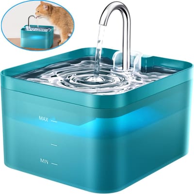 PAWPOLL Drinkfontein - 2.2L - Waterfontein voor Hond en Kat - Dieren Drinkbak - LED Zichtbare Waterpeil - Incl. 1 Filters en 1 Sponzen - Waterdispenser - Groen