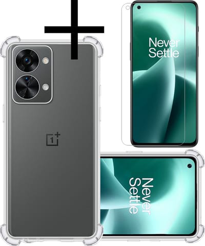 Hoesje - Met Screenprotector - Geschikt voor OnePlus Nord 2T - Sterk & Shockproof - Siliconen Case - Back Cover - Telefoon Hoes - Shock Proof - Transparant
