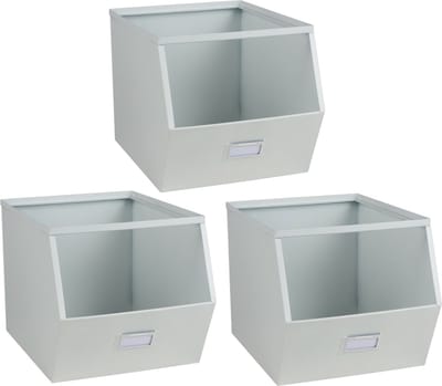 Urban Living Stapelbare opbergmand - 3x - Open Metal Box - 23 x 32 x 21 cm - metaal - wit