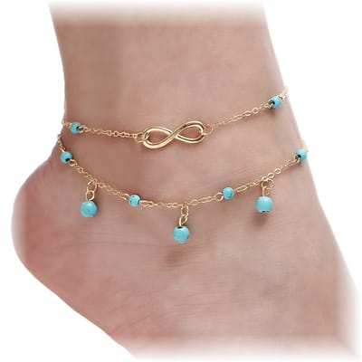 Fako Bijoux® - Enkelbandje - Enkelsieraad - Infinity Turquoise Duo - Goudkleurig