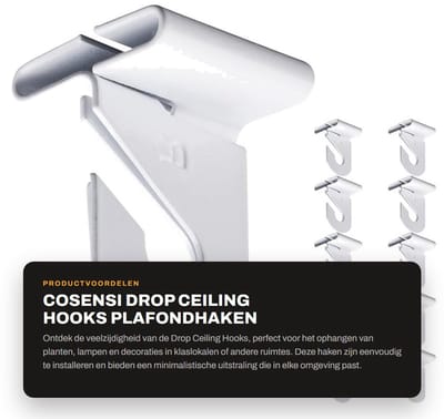 Dailygoods - Drop Ceiling Hooks - Plafondhaken - Wit - Hangdecoraties - Ideaal voor planten en lampen - 10 paar haken