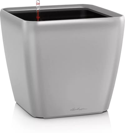 LECHUZA QUADRO Premium LS 21 - Plantenbak - met uitneembare binnenbak - met bewateringssysteem - ALL-IN-ONE set met LECHUZA-PON - zilver metallic