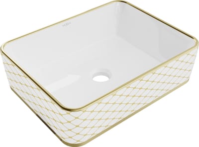 Mexen Catia opzetwastafel 48 x 37 cm, wit/goud ruitpatroon - 21314809