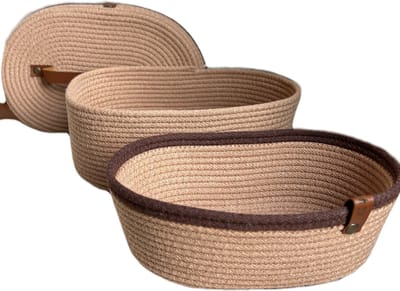 OZ Home - 2-delige Mandenset met Deksel - Ovaal - Beige/Bruin - Duurzaam & Functioneel - Voor Compacte Opslag en Decoratie