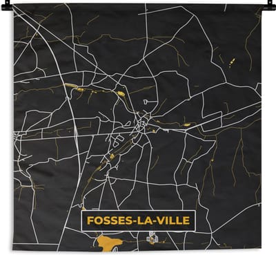 Wandkleed - Wanddoek - Goud - Stadskaart - Plattegrond - Fosses-La-Ville - Kaart - 180x180 cm - Wandtapijt