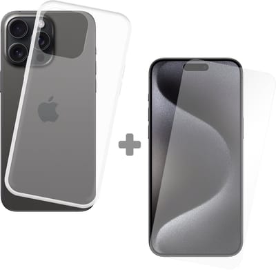 Cazy soft TPU Hoesje + Tempered Glas Screenprotector geschikt voor iPhone 15 Pro Max - Transparant