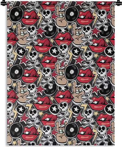 Wandkleed - Wanddoek - Rock - Rock 'n roll - Patroon - Doodshoofd - 150x200 cm - Wandtapijt
