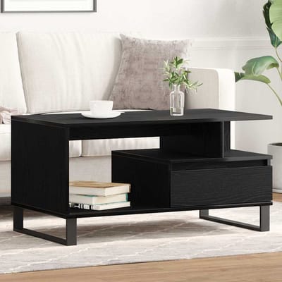vidaXL - Salontafel - Zwart - Eiken - 90 - x - 49 - x - 45 - cm - Bewerkt - hout
