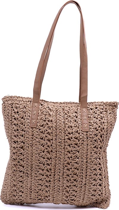 Monnq - strandtas met rits - rieten tas - strandtas riet - Nalanda Wheat