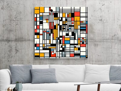 Modern mondriaan schilderij | Abstracte geometrische expressie: een eigentijdse interpretatie van Mondriaans meesterwerk | Kunst - 80x80 centimeter op Dibond | Foto op Dibond