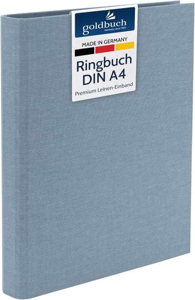 SnelShoppen - Ringband A4 Blauw-Grijs - 4-Ringmechanisme - Linnen Map 32x27,5x4,5cm - Perfect voor School, Kantoor en Thuisgebruik