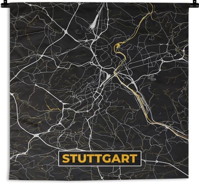 Wandkleed - Wanddoek - Stuttgart - Goud - Plattegrond - Kaart - Stadskaart - Duitsland - 180x180 cm - Wandtapijt
