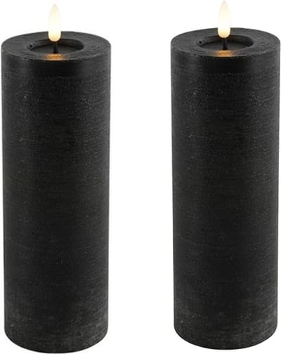 Countryfield Lyon LED kaars/stompkaars - 2x - zwart - D7,5 x H20 cm - timer
