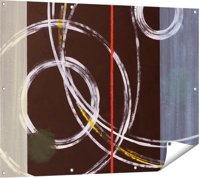 Gards Tuinposter Abstracte Cirkels met een Rode Lijn - 120x90 cm - Tuindoek - Tuindecoratie - Wanddecoratie buiten - Tuinschilderij