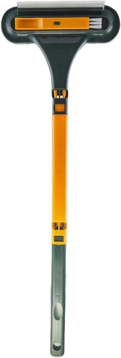 Reinigingsborstel met Trekker - Raamtrekker Glasreiniger - Ramen Schoonmaken - Dubbele Functie Muggennet - 63 cm - Geel