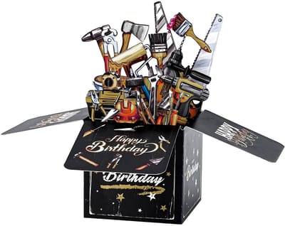 Dailygoods - Zwarte gouden echtgenoot vader verjaardagskaart wordt geleverd met envelop, gepersonaliseerde driedimensionale pop-up verjaardagskaarten voor mannen, interessante geschenken geschikt