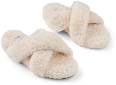 Sheepskin House - Curly Cross Slipper - Schapenvacht - Rubberen buitenzool