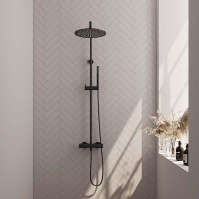 BRAUER Black Edition opbouw thermostatische regendouche SET 03 met 30 cm hoofddouche en staaf handdouche en doucheslang mat zwart
