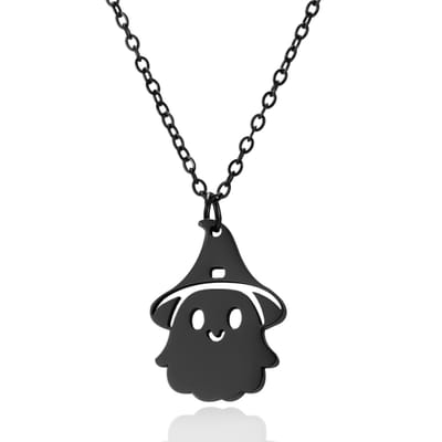 Plux Fashion Magische Spookje Ketting - Zwart - 2mm/45cm + 5cm verlengstuk - Sieraden - Zwarte Ketting - Magic Ghost Chain - Stainless Steel - Halloween Ketting - Schakel Ketting - Ketting Met Hanger - Kerst - Halloween - Halloween kostuum