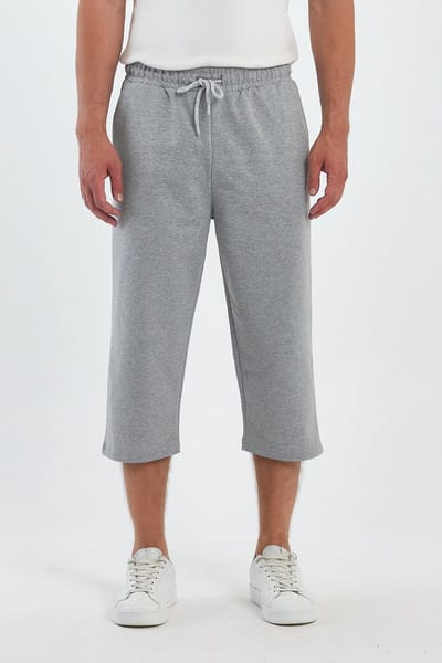 COMEOR Sportbroek Heren Kort – 3/4 Capri Broek Heren – Korte Broek Mannen Hardloopshort Katoenen Shorts – Grijs S