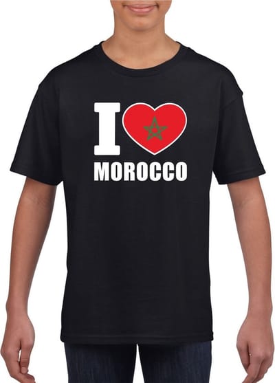 Zwart I love Marokko supporter shirt kinderen - Marokkaans shirt jongens en meisjes 110/116