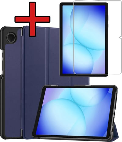 Hoesje - Geschikt voor Samsung Galaxy Tab A11 Plus / A9 Plus - Met Screenprotector - Hardcover Book Case - Trifold Bookcase Hoes - Hard Cover - Tablethoes - Donkerblauw