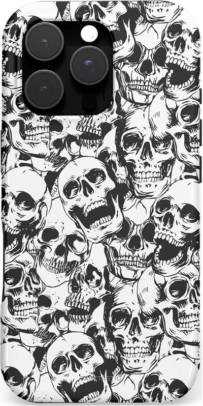 Casetastic hoesje geschikt voor Apple iPhone 16 Pro - MagSafe - Dubbellaagse bescherming - Lachende dood - Fashion Case - Grijs Donkergrijs Wit