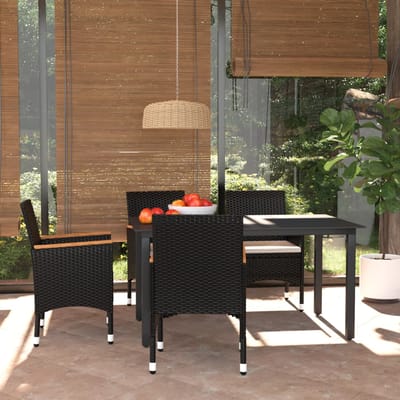 vidaXL - 5-delige - Tuinset - met - kussens - poly - rattan - zwart