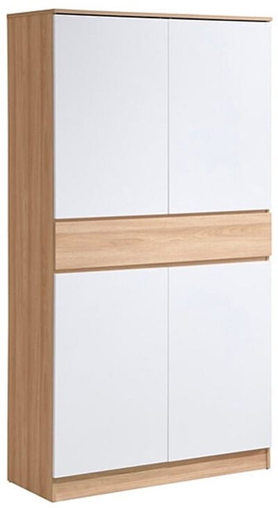 Vente-unique Schoenenmeubel met 4 deurtjes en 1 lade - Wit en naturel - COVIANA