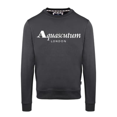 Aquascutum Heren Sweatshirt met Opschrift Crew Hals (Antraciet)