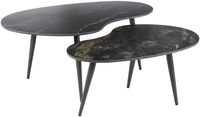 Giga Meubel Salontafel Fossil - Zwart Keramiek - Set van 2 - 91x55x35cm