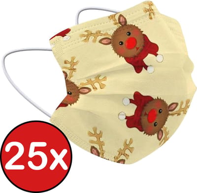 Mondkapje Kerst Wegwerp Mondmasker Mondkapjes Niet Medisch Universeel - Geel x Rendier - 25x