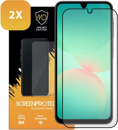 2-Pack MobyDefend Screenprotectors - Geschikt voor Samsung Galaxy A26 - Screensavers Met Zwarte Randen - Gehard Glas