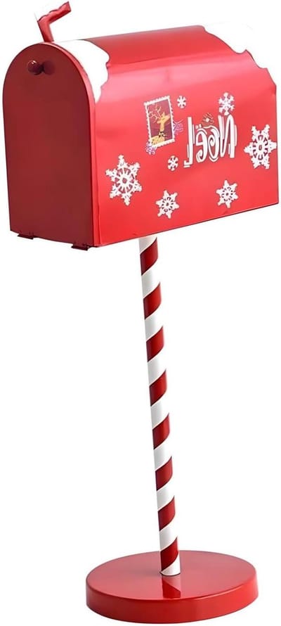 Kerst Brievenbus - Kerstman Postbus - Kerstversiering - Metaal met Houten Basis - 50 x 22 cm - Rood