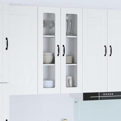 vidaXL - Wandglas - Kasten - PORTO - Wit - 60 - x - 31 - x - 100 - cm - Bewerkt - hout