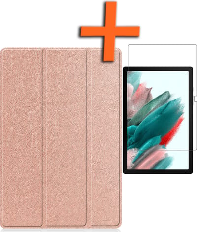 Hoesje - Geschikt voor Samsung Galaxy Tab A8 - Met Screenprotector - Trifold Bookcase - Hard Cover - Hardcover Book Case - Tablet Hoes - Rosé goud