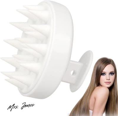Mrs. Jones Hoofdhuidmassageapparaat - Shampooborstel zachte siliconen borstels - Scalp massage voor nat en droog haar - Hoofdmassageborstel voor haarverzorging en hoofdontspanning (wit) .