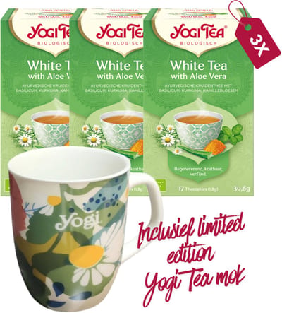 Yogi Tea White Tea Aloe Vera Bio - 3 pakjes - inclusief limited edition Yogi Tea mok