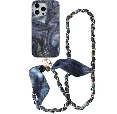AVY Hoesje Met Telefoonkoord | Geschikt voor Apple iPhone 12 Pro Max | Compatibel met MagSafe & Qi2 | Hard Shell Back Cover | Stijlvol Bijpassend Koord Crossbody (120CM) | Obscura Blue