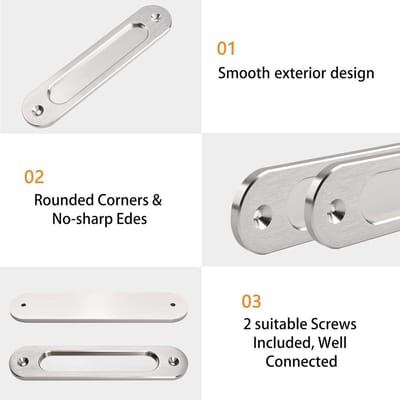 E-Ambar - Inbouw Schuifdeur Trekken, Ovale Vinger Trekt - Geborsteld Staal - Set van 2 - Aluminiumlegering - Montage Schroeven.