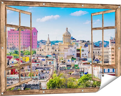 Gards Tuinposter Doorkijk Havana Stad in Cuba - 120x80 cm - Tuindoek - Tuindecoratie - Wanddecoratie buiten - Tuinschilderij