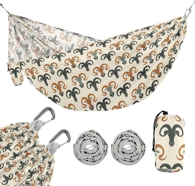 Hangmat - Kampeerhangmat Buiten - Ontspannen Buiten - Met Opbergzakken - 290 x 138 cm - Beige Zwart