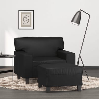 vidaXL - Fauteuil - met - voetenbank - 60 - cm - kunstleer - zwart