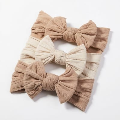 Baby haarband set met strik – 3 stuks – zachte elastische haarbanden in beige en bruin tinten – comfortabele baby accessoires voor meisjes
